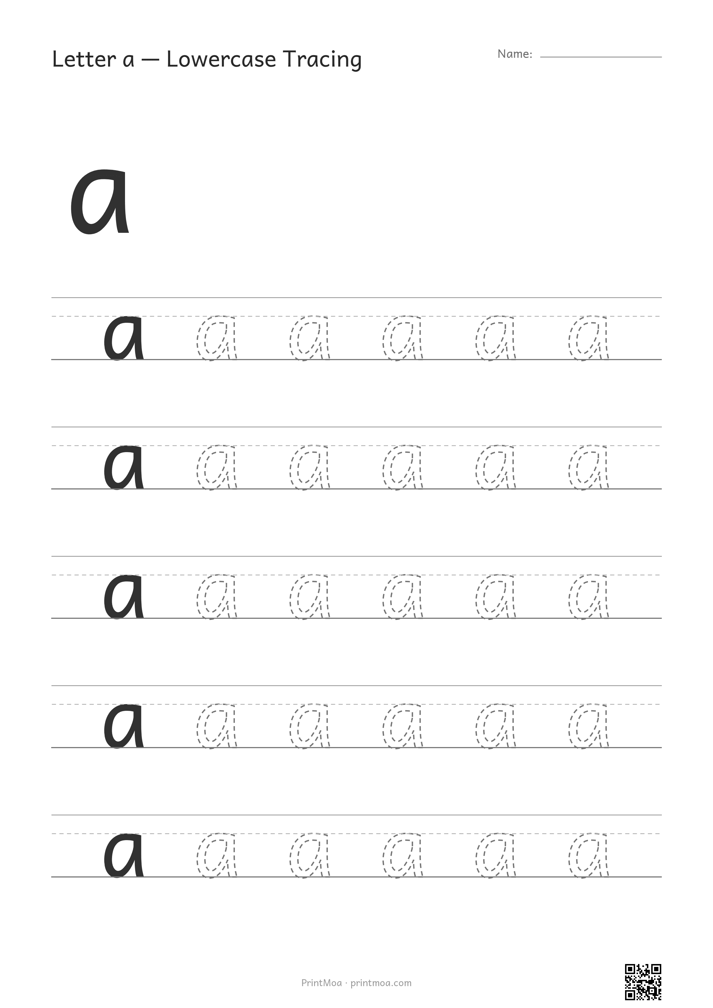 Letter a Lowercase Tracing Worksheet