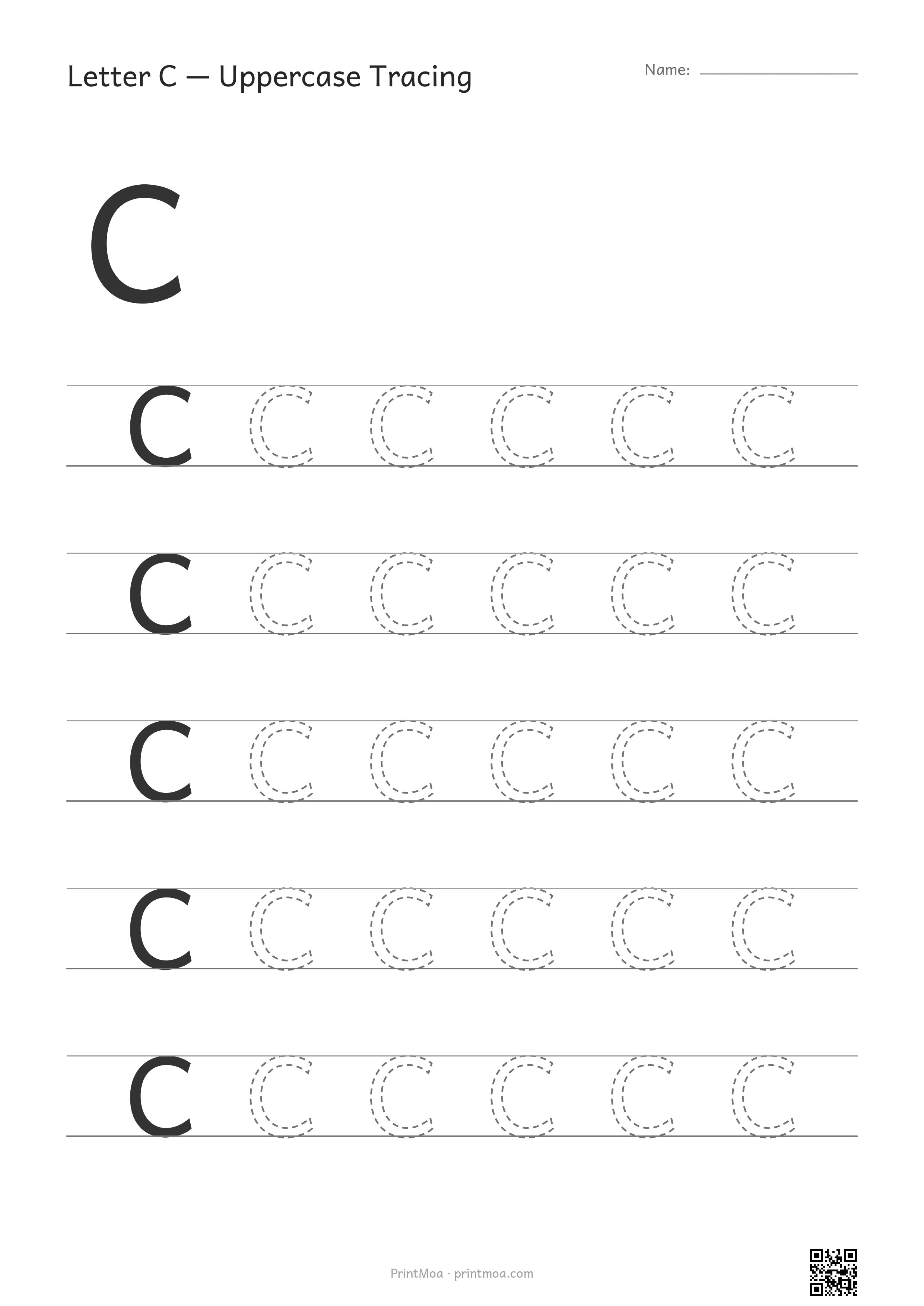 Letter C Uppercase Tracing Worksheet