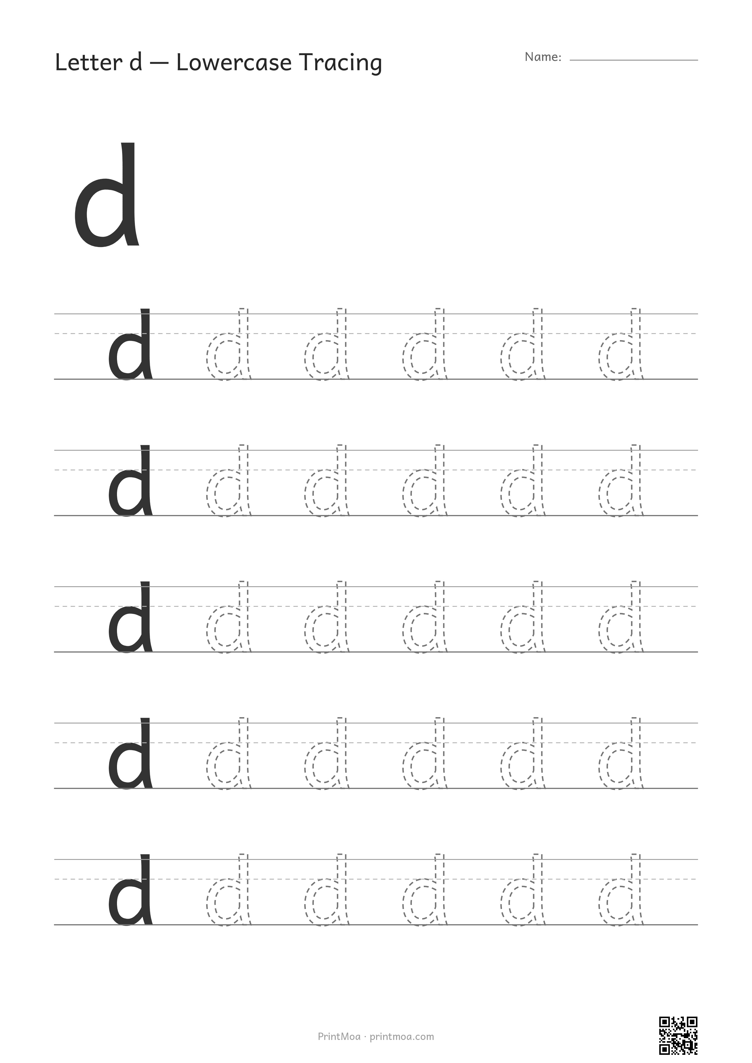 Letter d Lowercase Tracing Worksheet