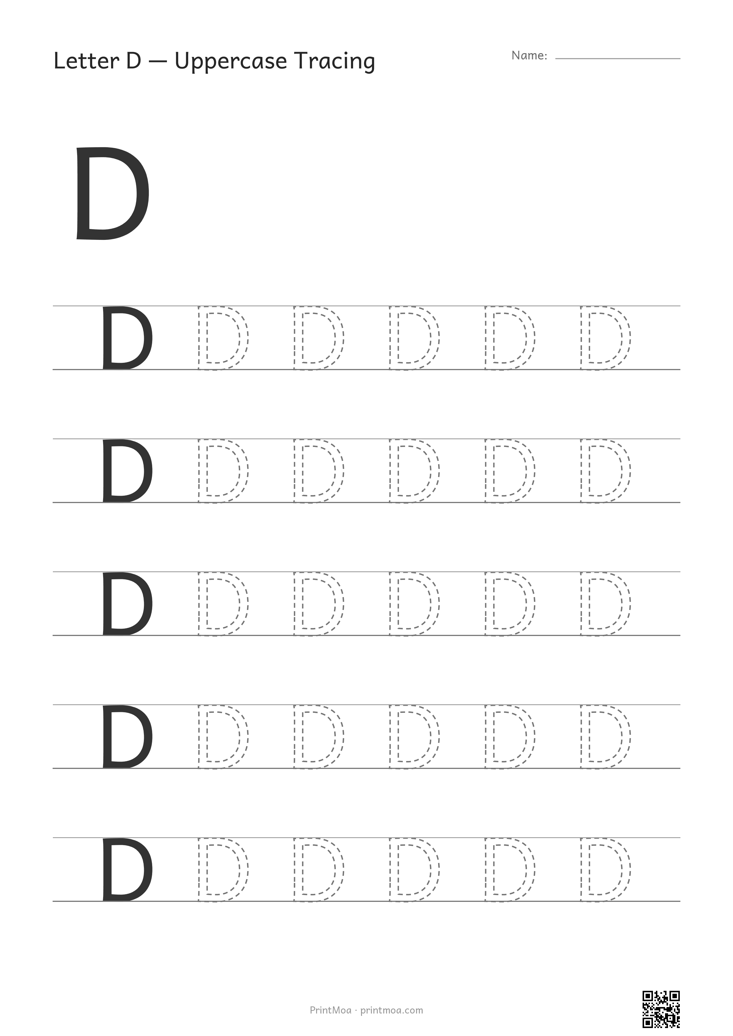 Letter D Uppercase Tracing Worksheet