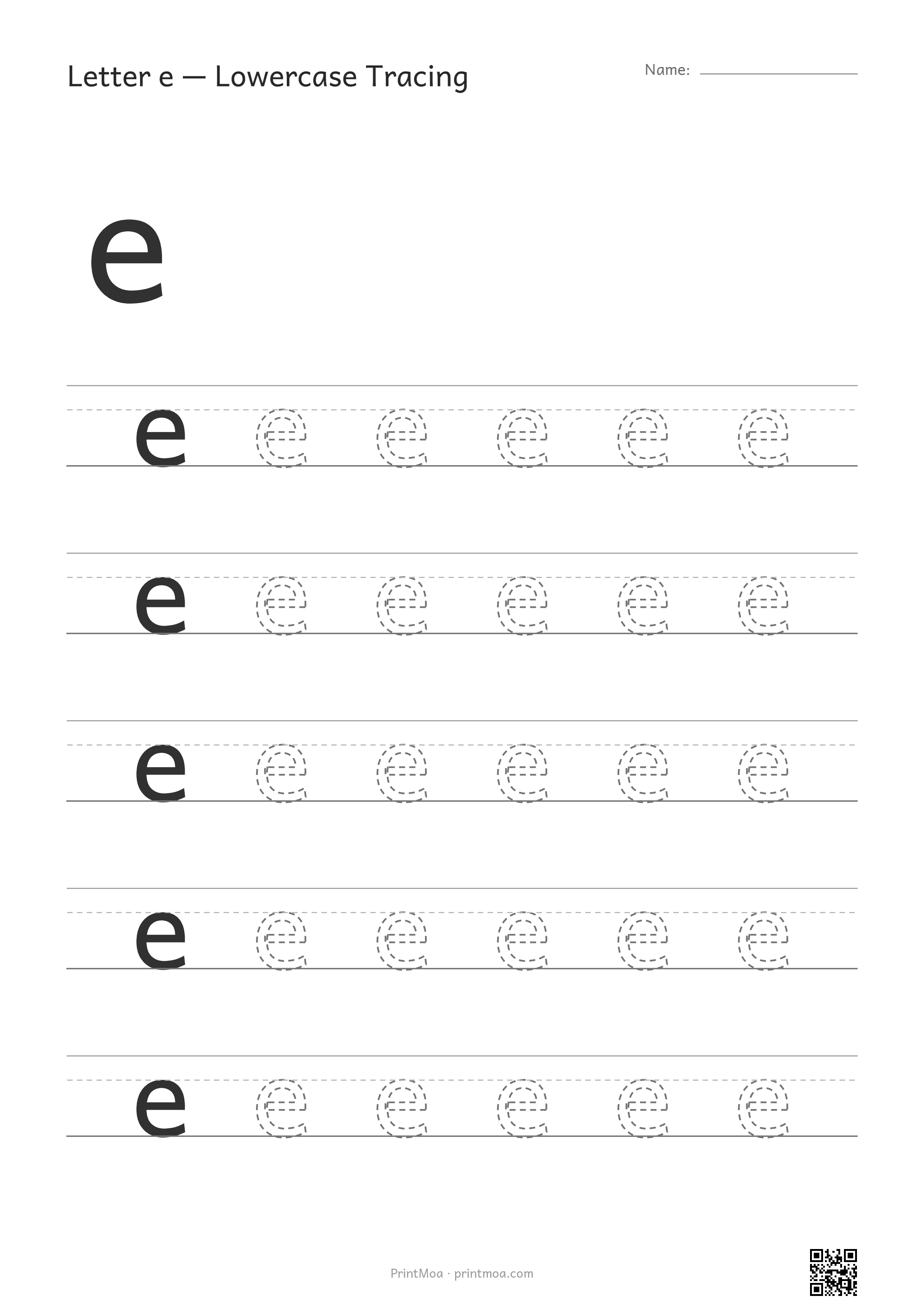 Letter e Lowercase Tracing Worksheet
