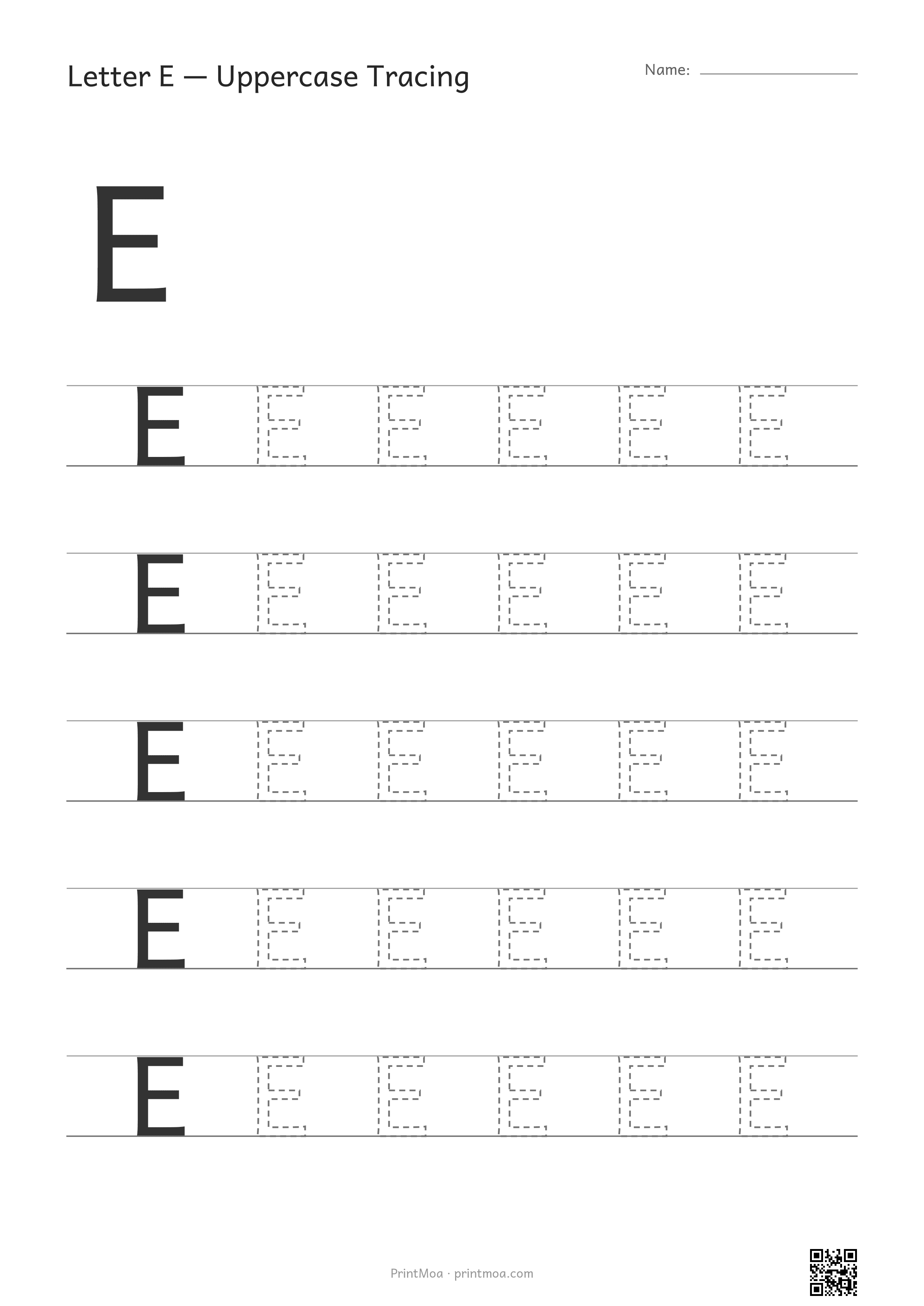 Letter E Uppercase Tracing Worksheet