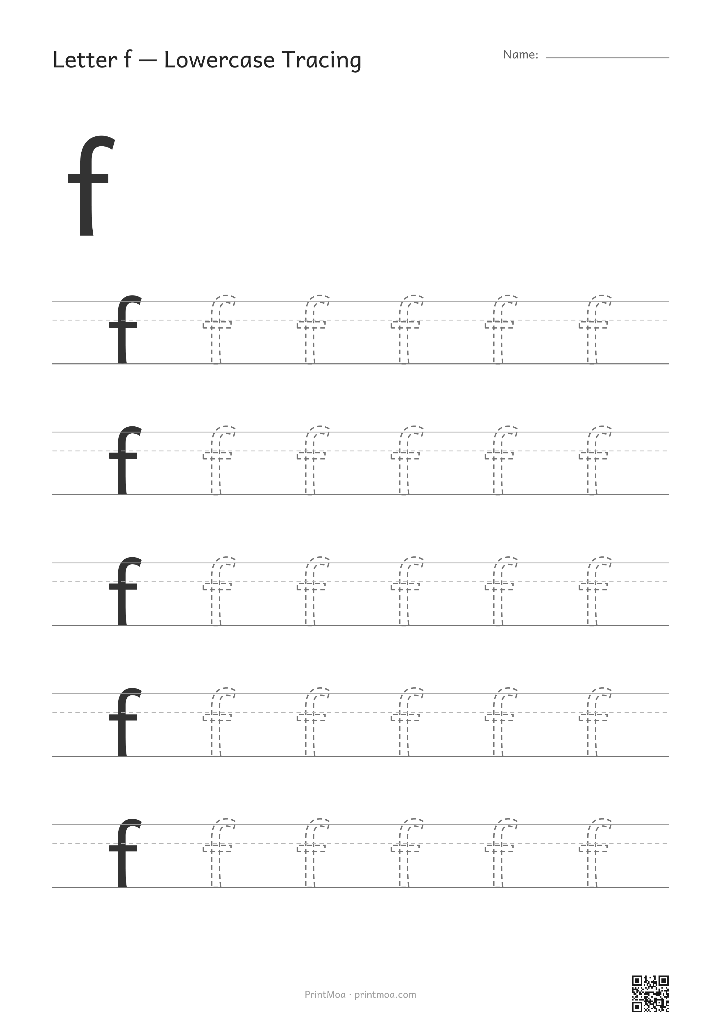 Letter f Lowercase Tracing Worksheet