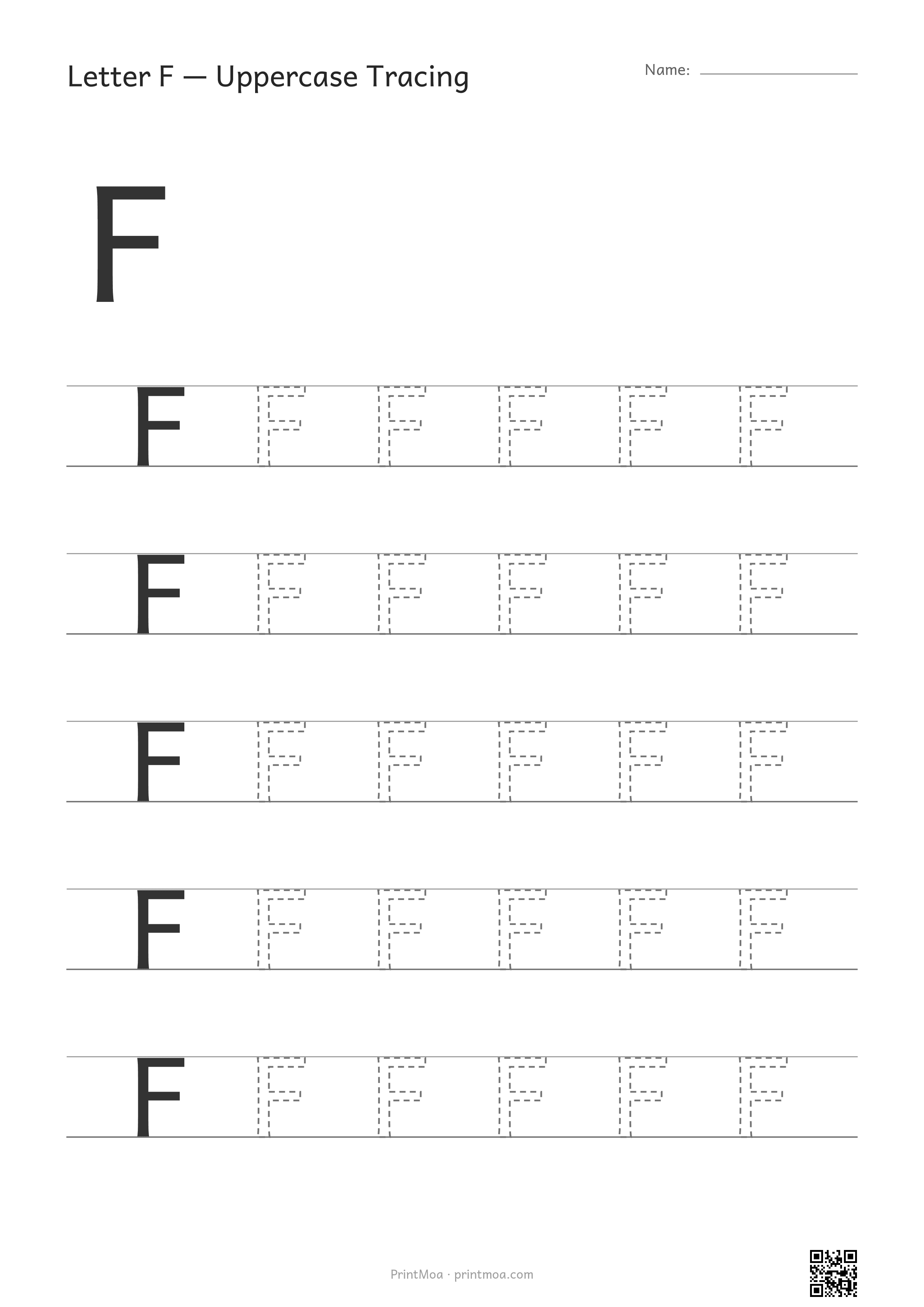 Letter F Uppercase Tracing Worksheet