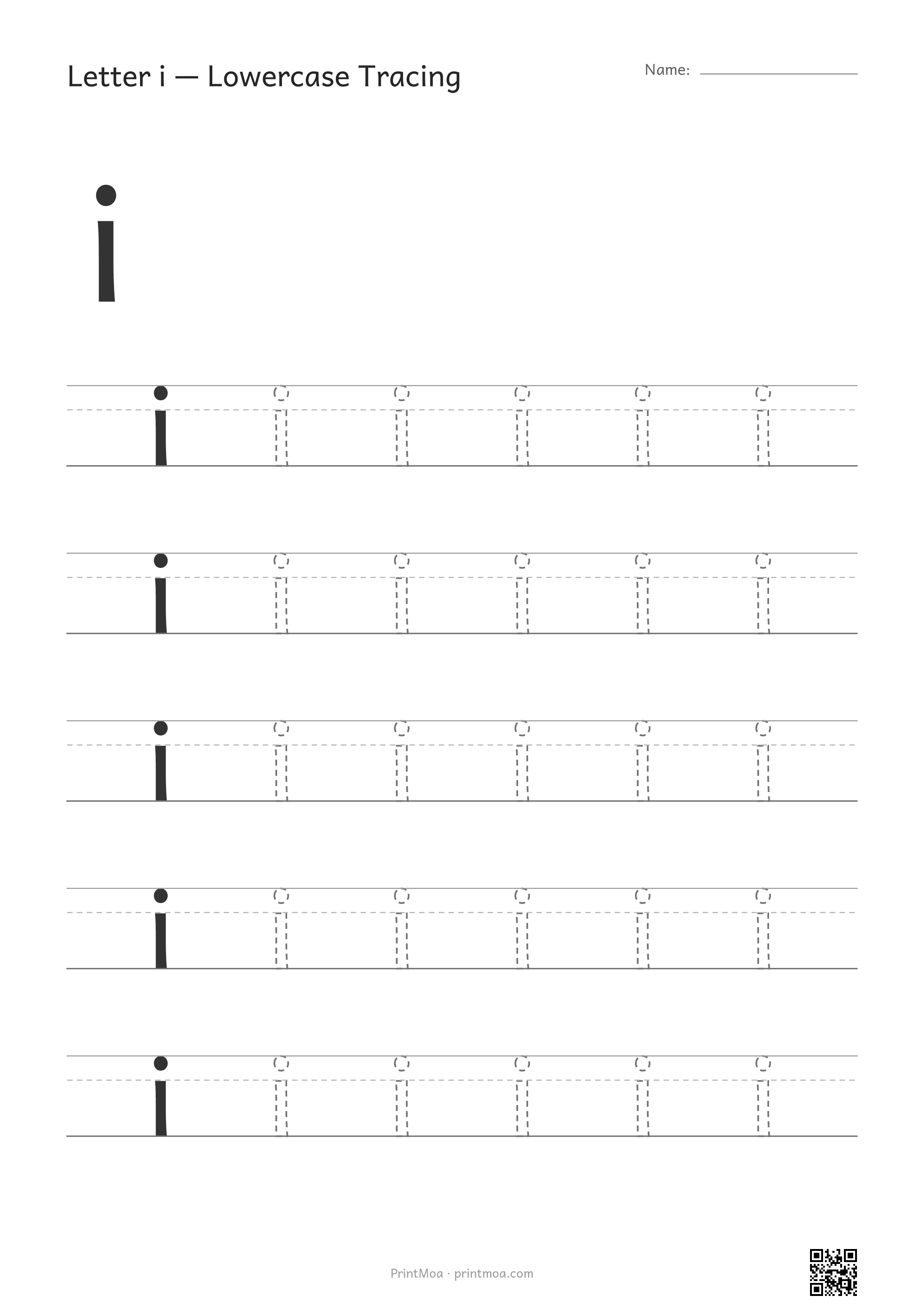 Letter i Lowercase Tracing Worksheet