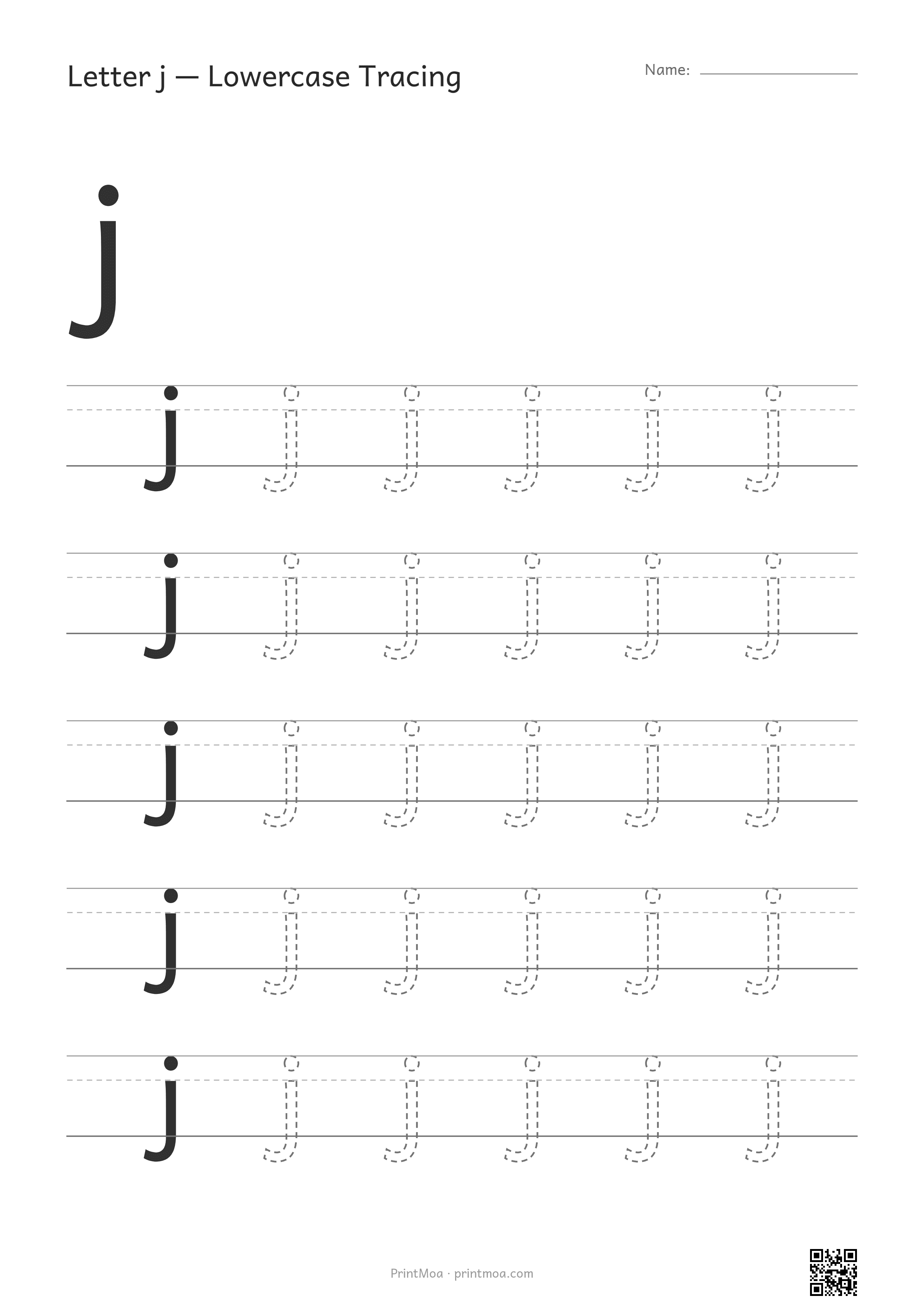 Letter j Lowercase Tracing Worksheet
