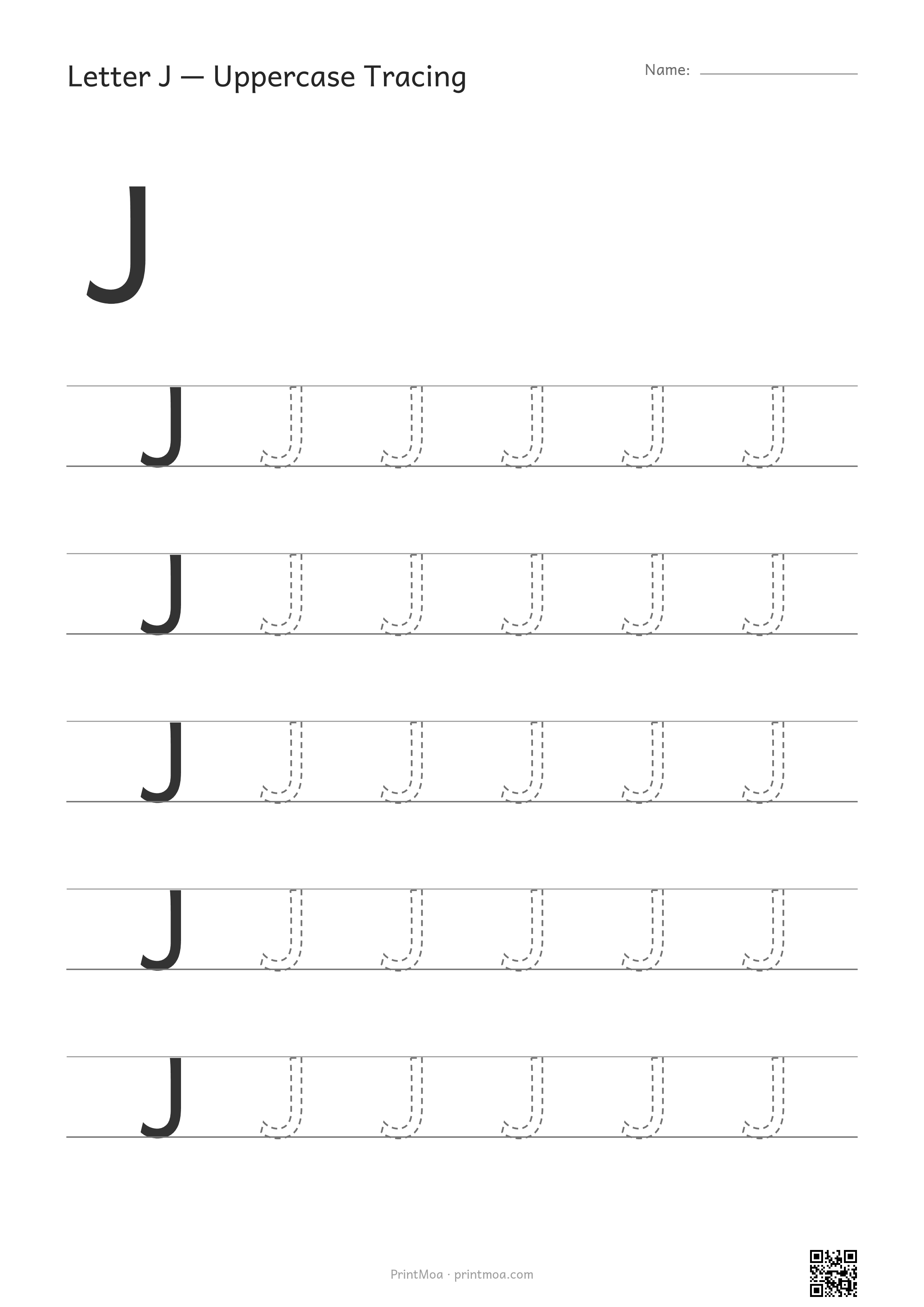 Letter J Uppercase Tracing Worksheet