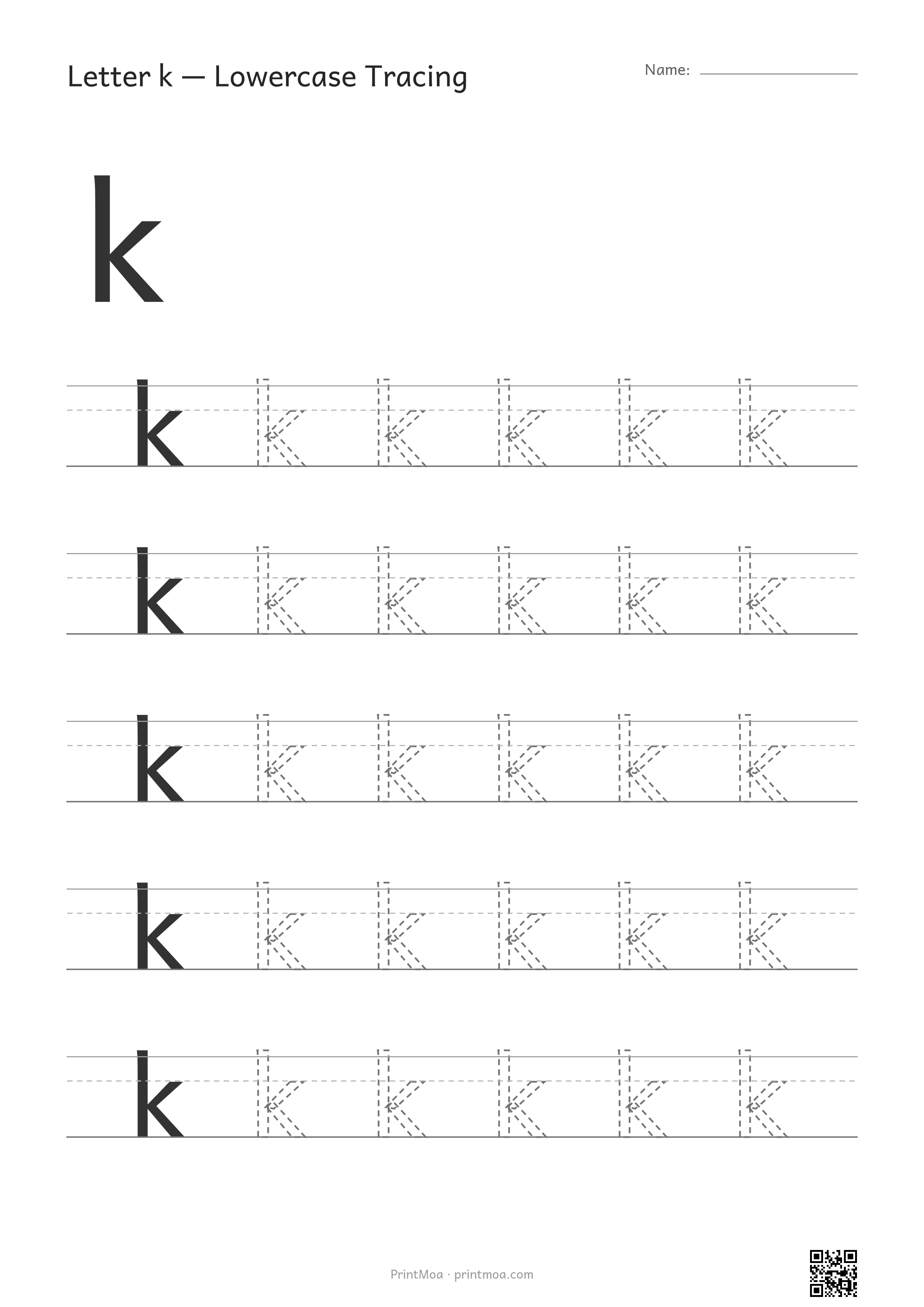Letter k Lowercase Tracing Worksheet