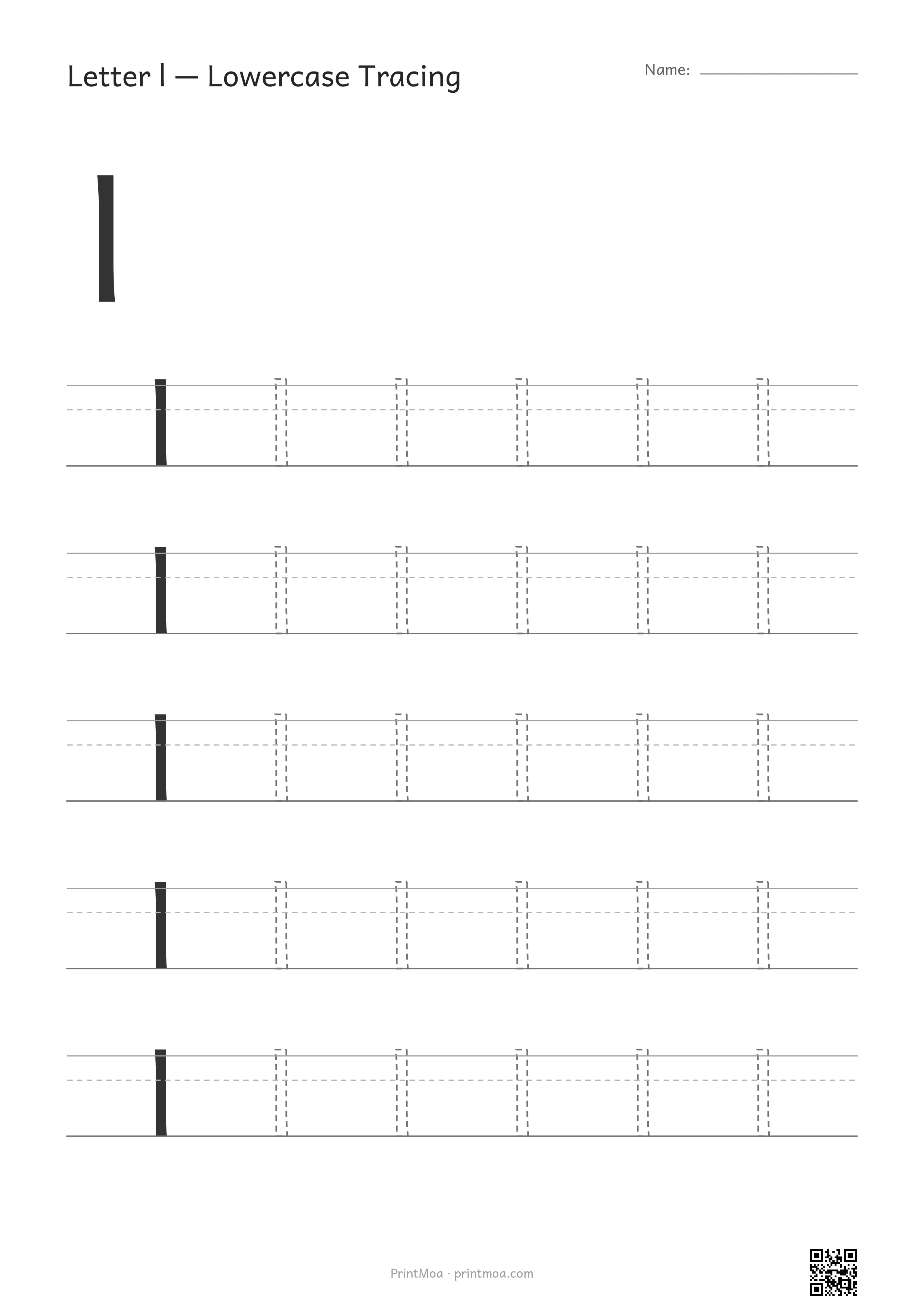 Letter l Lowercase Tracing Worksheet
