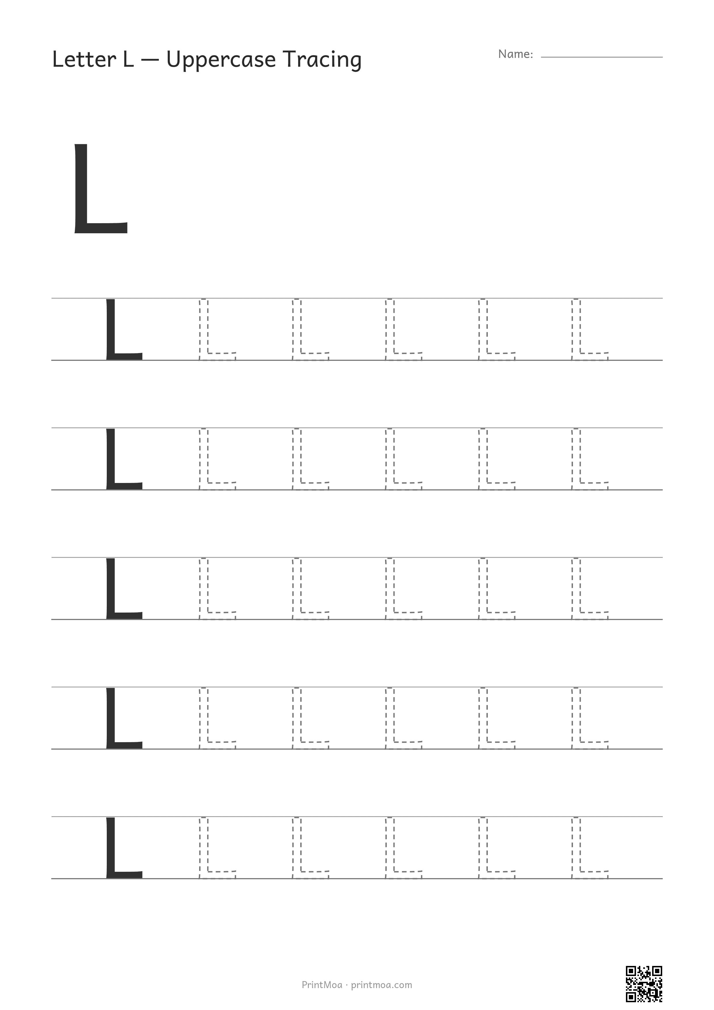 Letter L Uppercase Tracing Worksheet