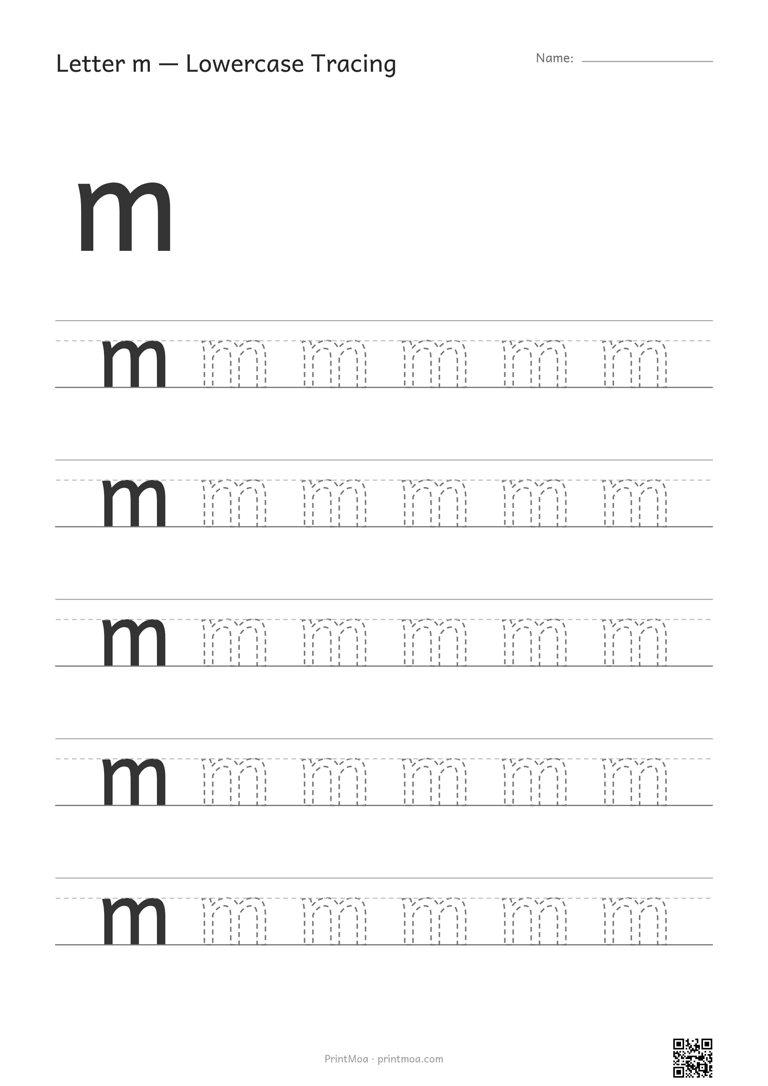 Letter m Lowercase Tracing Worksheet