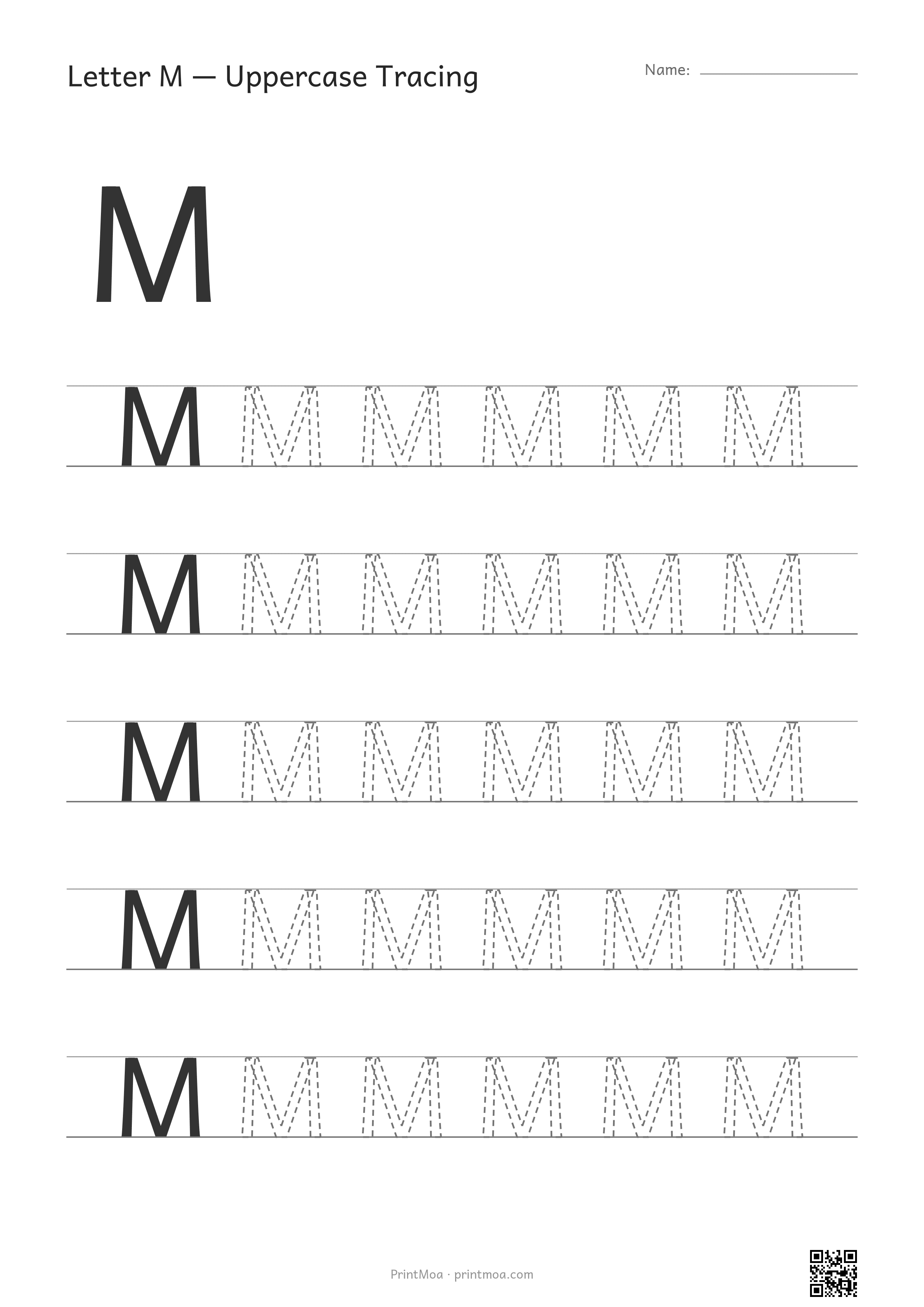 Letter M Uppercase Tracing Worksheet