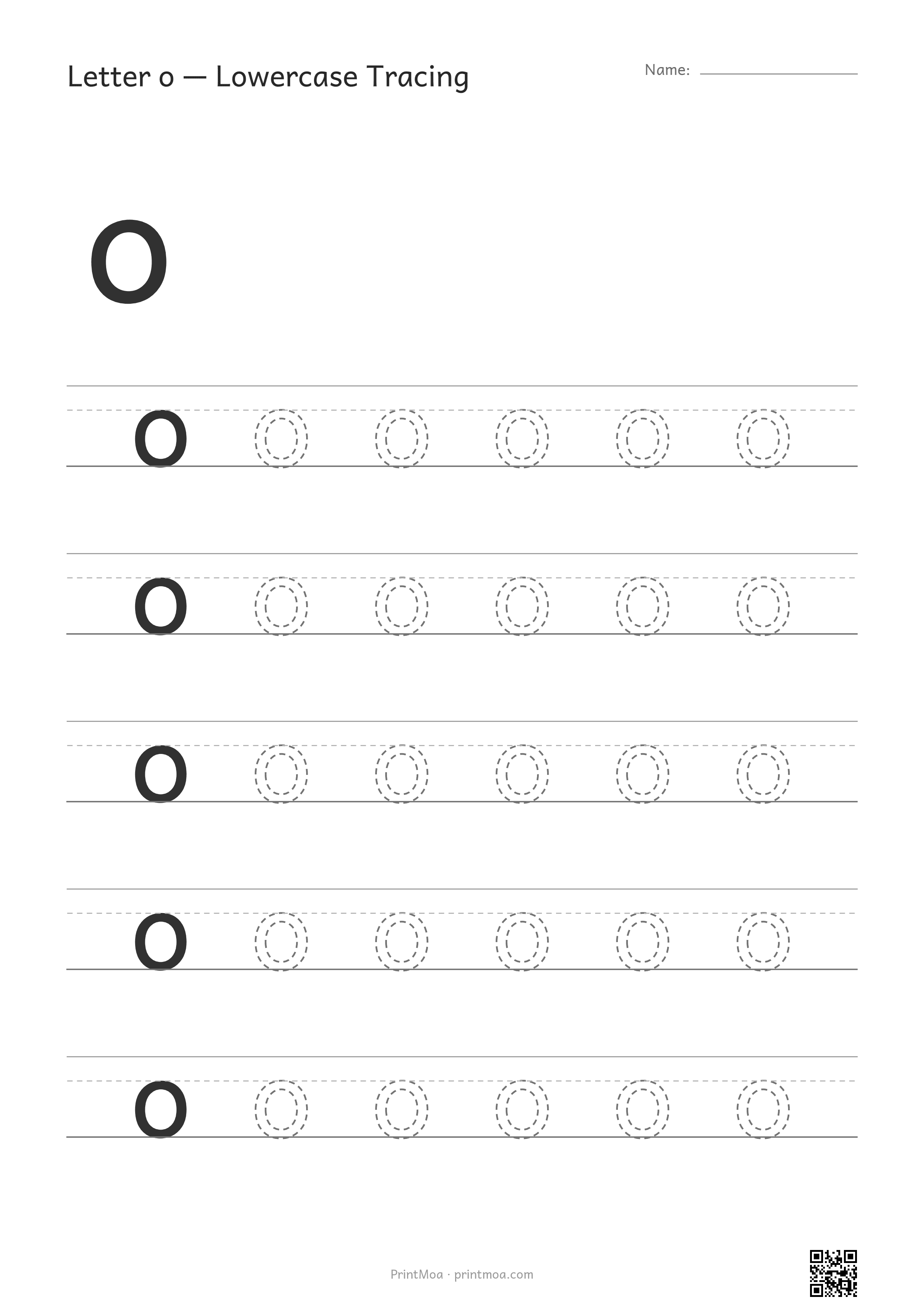 Letter o Lowercase Tracing Worksheet