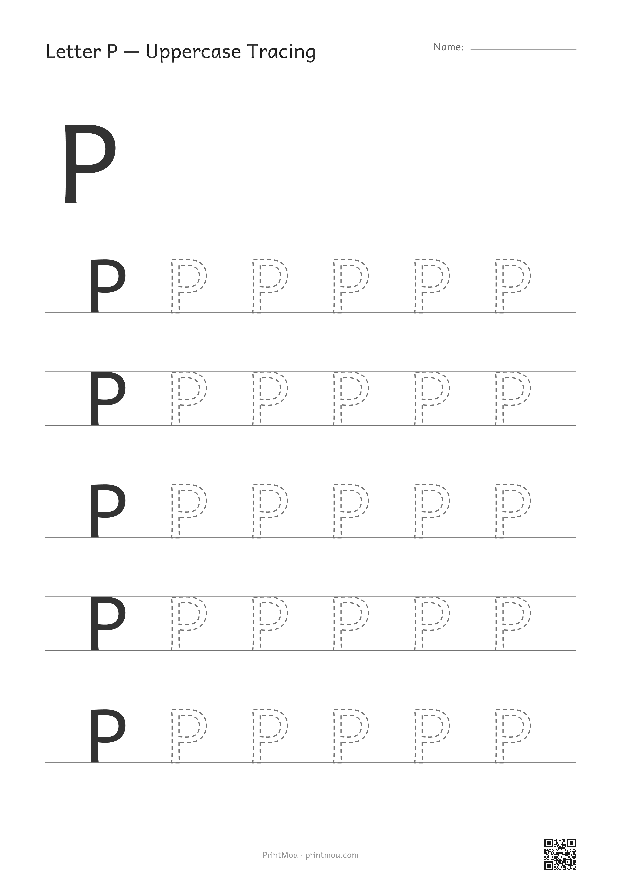 Letter P Uppercase Tracing Worksheet