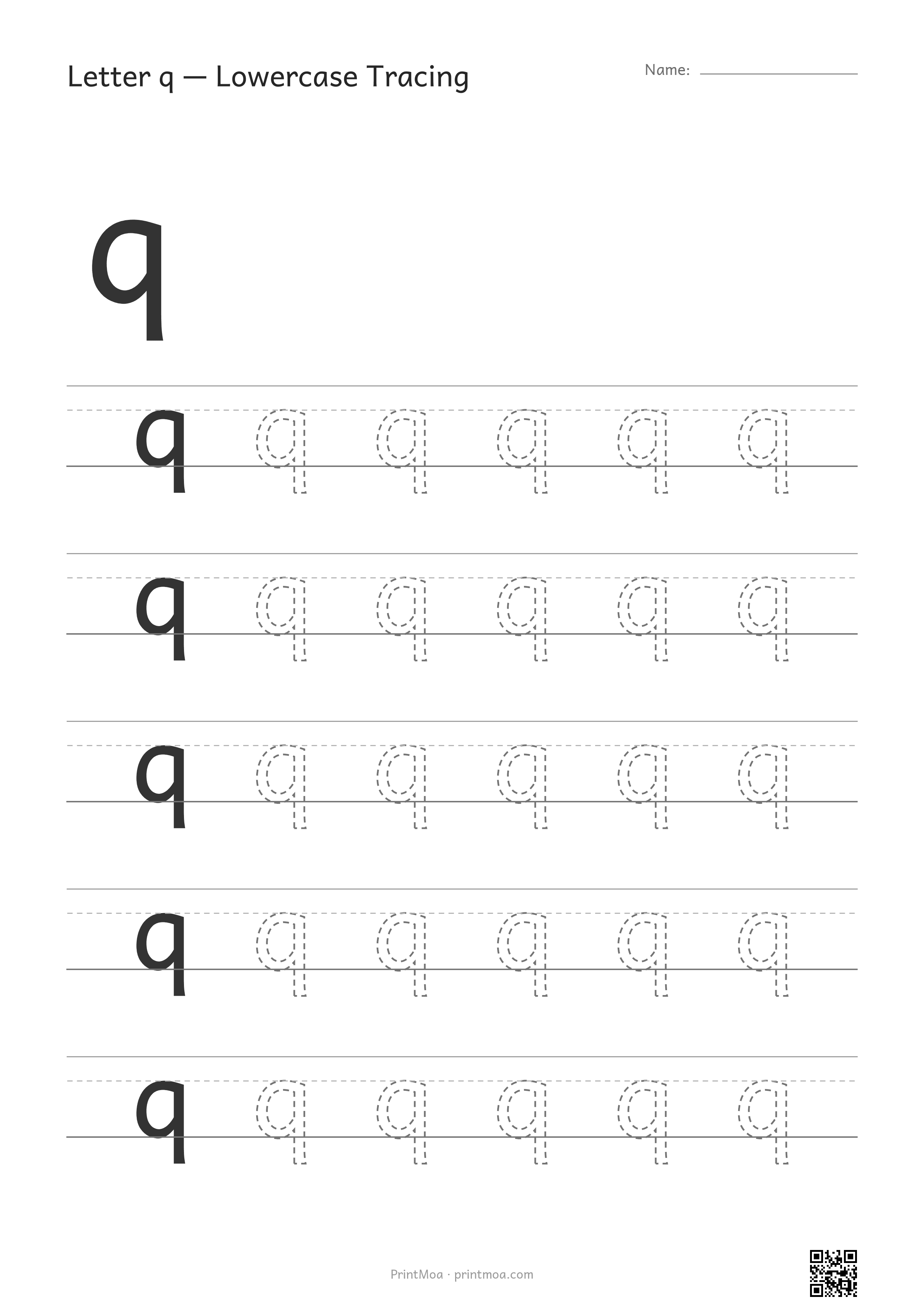 Letter q Lowercase Tracing Worksheet