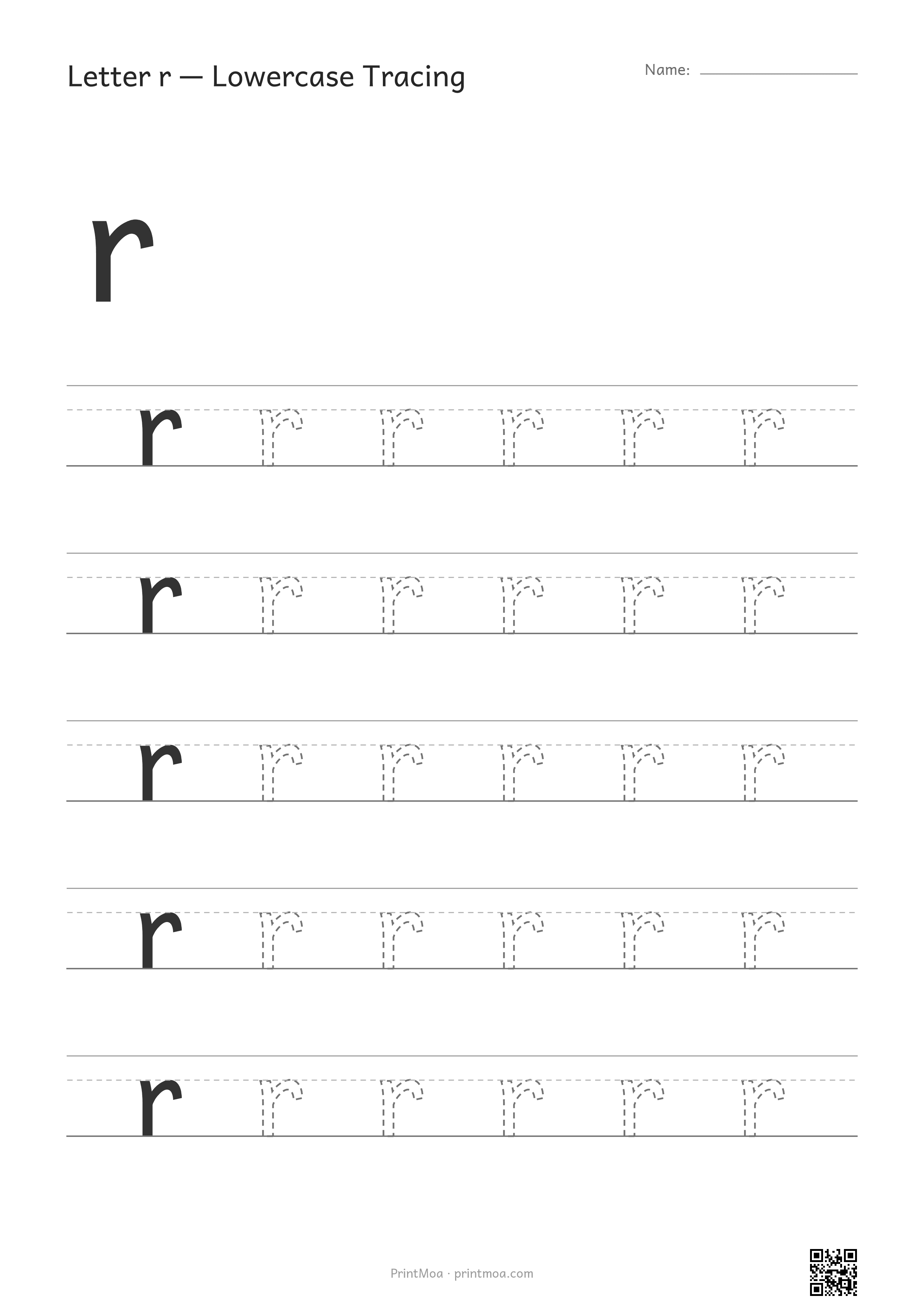 Letter r Lowercase Tracing Worksheet