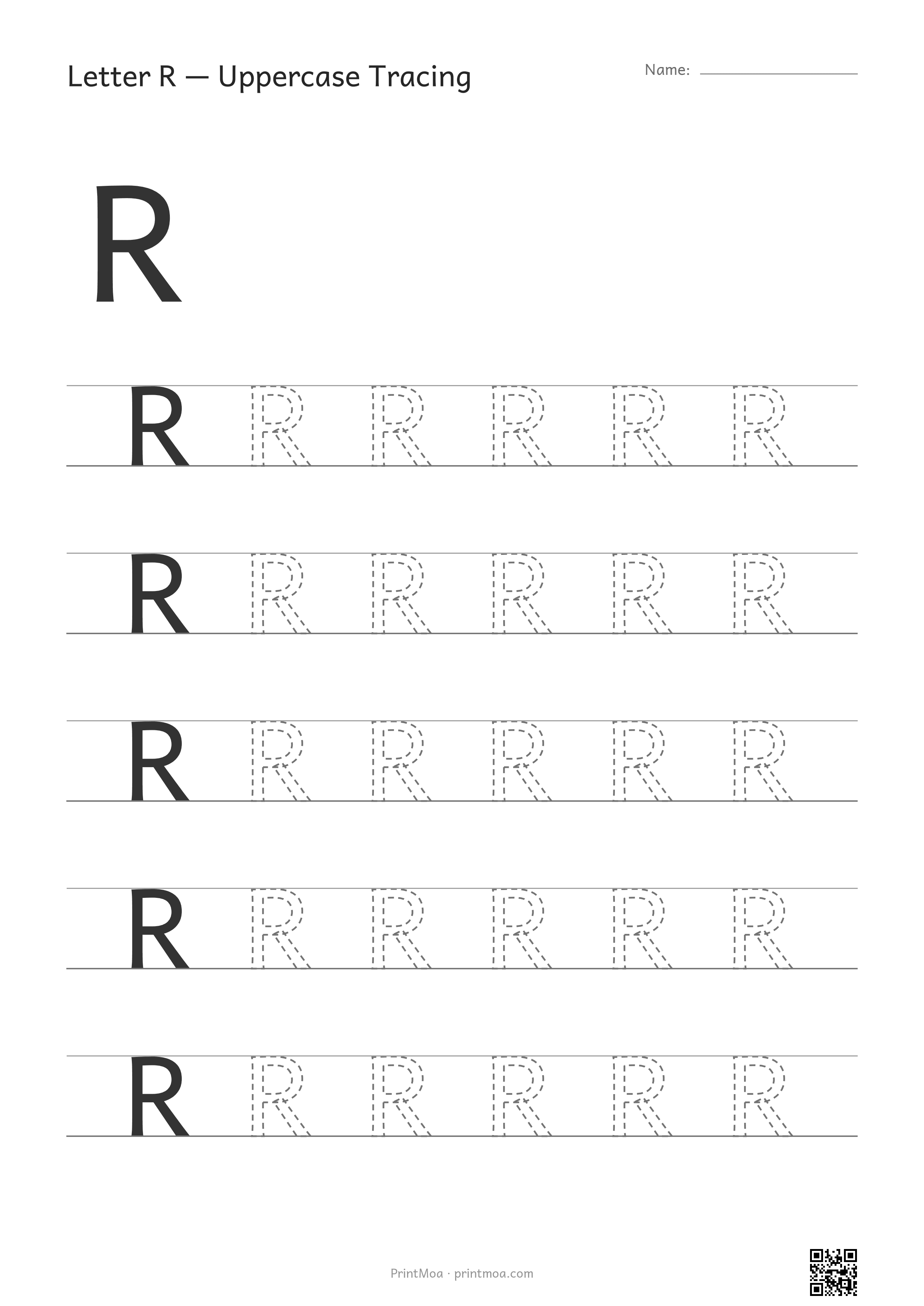 Letter R Uppercase Tracing Worksheet