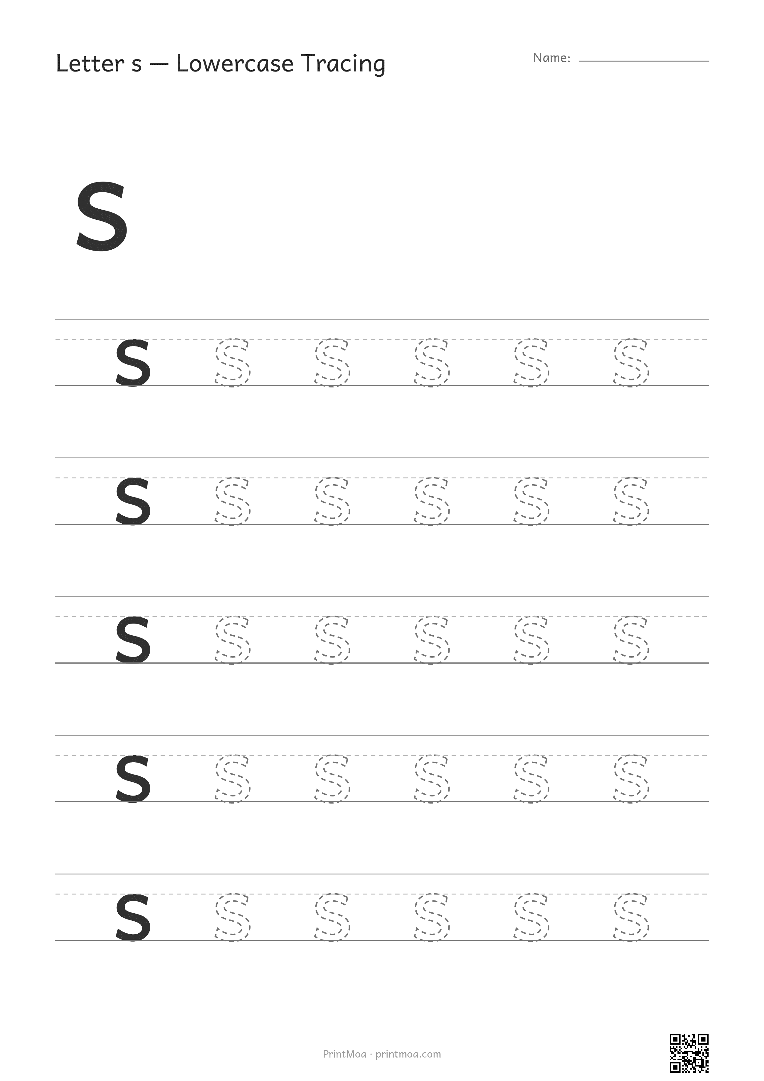 Letter s Lowercase Tracing Worksheet