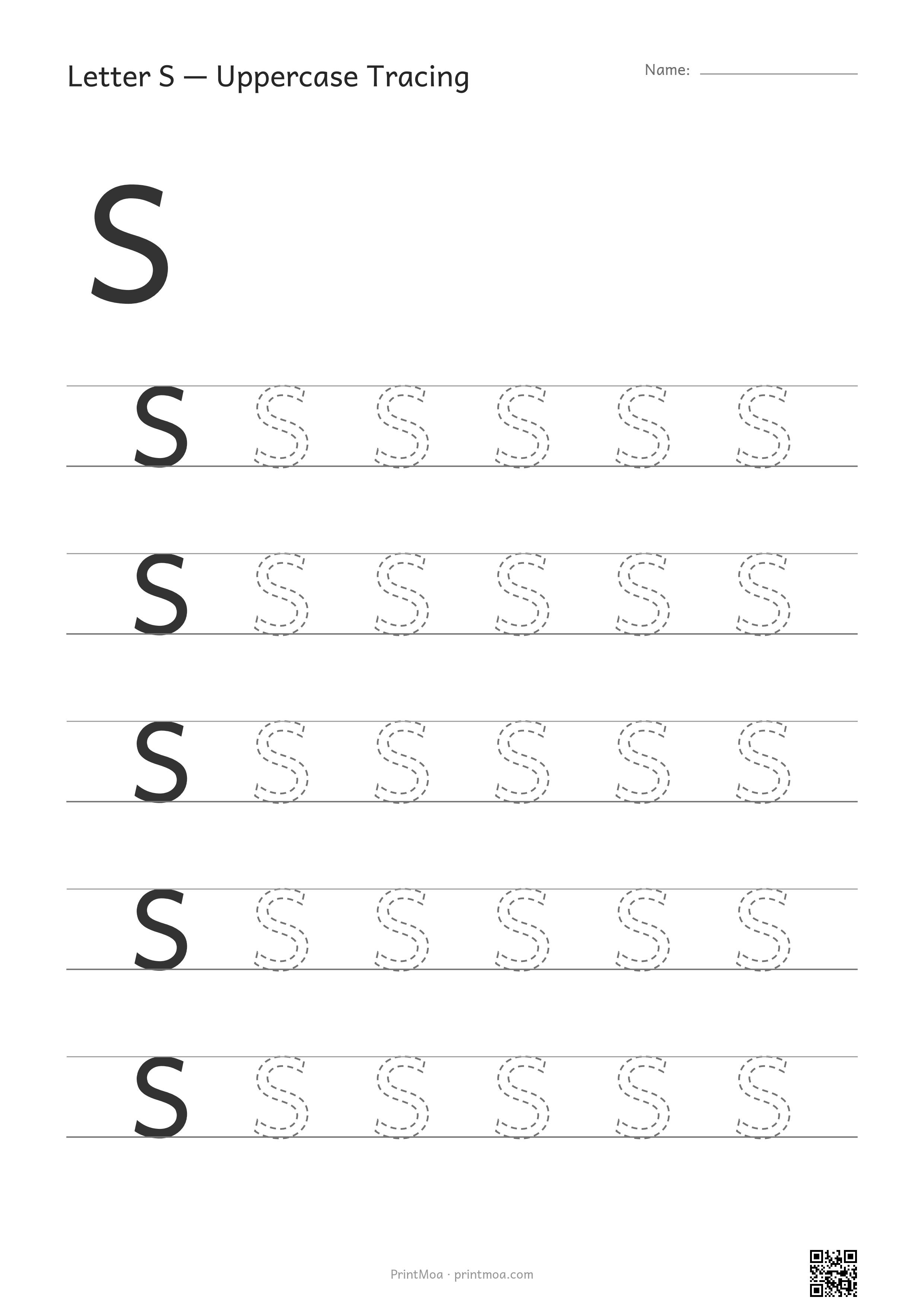 Letter S Uppercase Tracing Worksheet