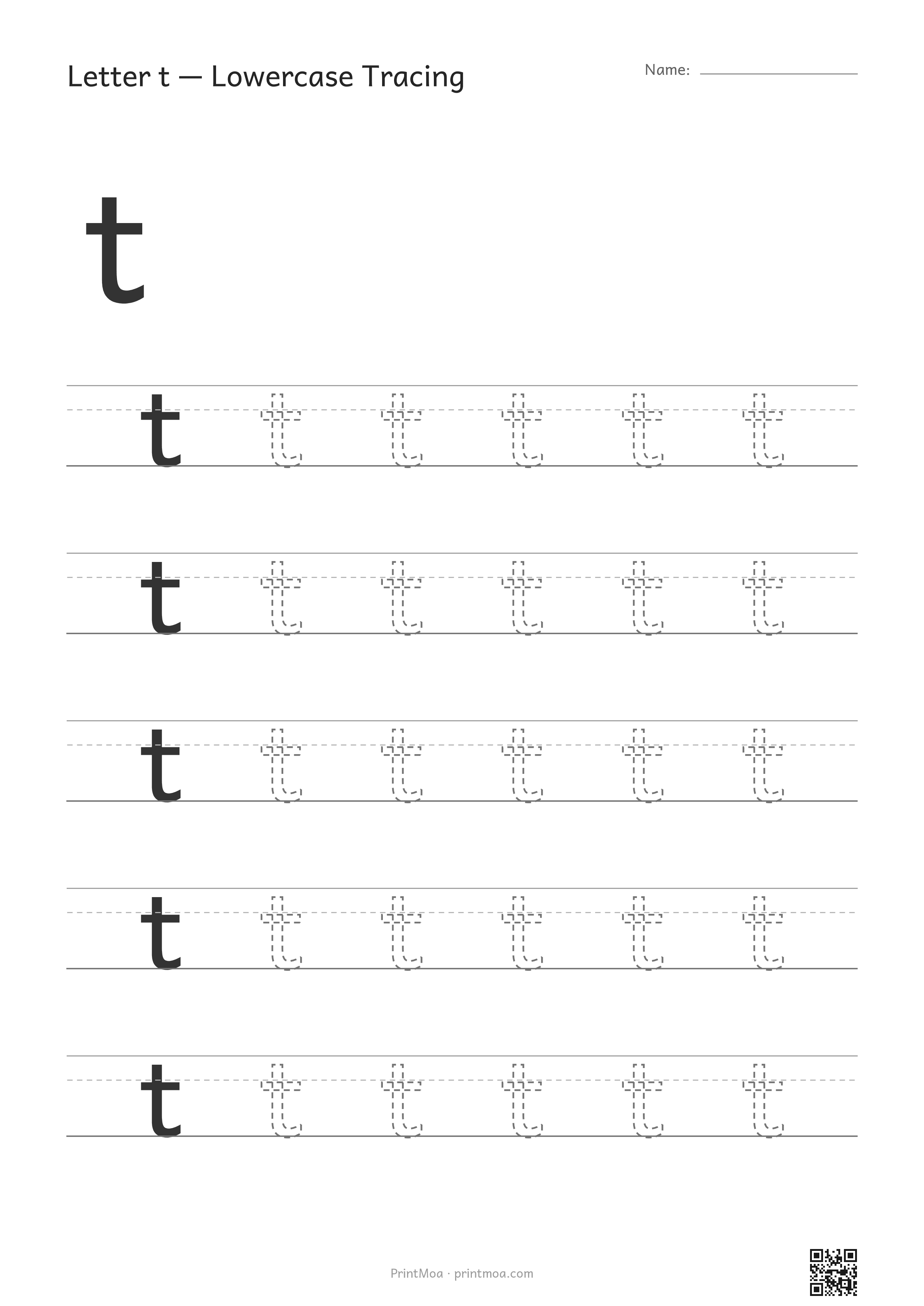 Letter t Lowercase Tracing Worksheet