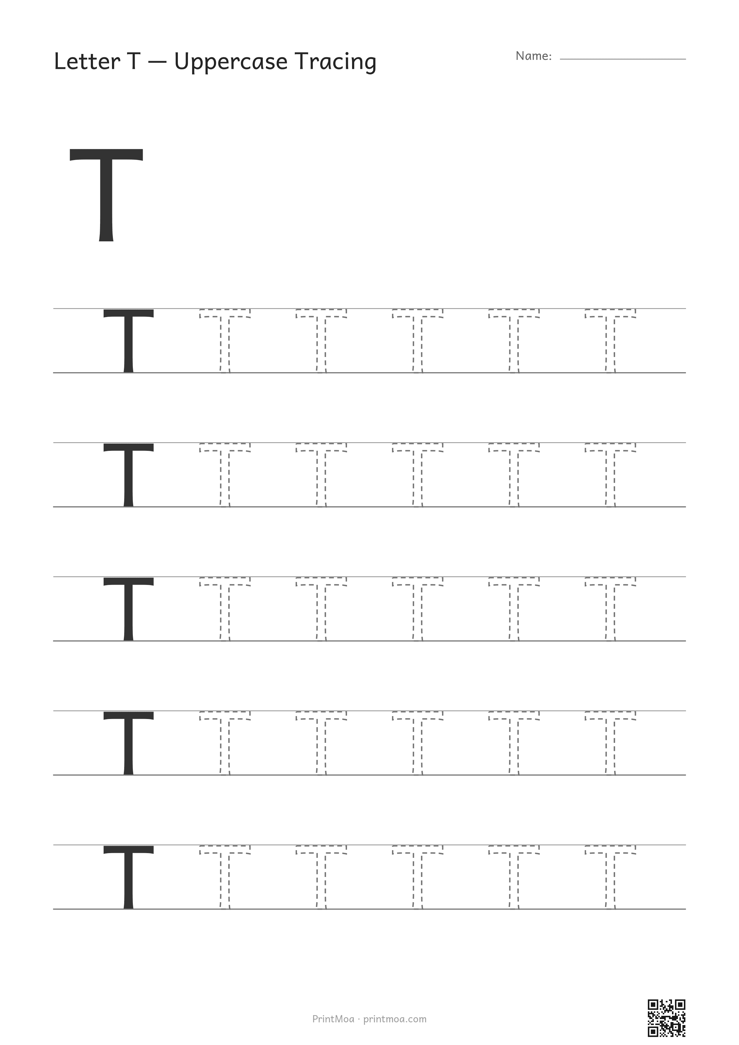 Letter T Uppercase Tracing Worksheet