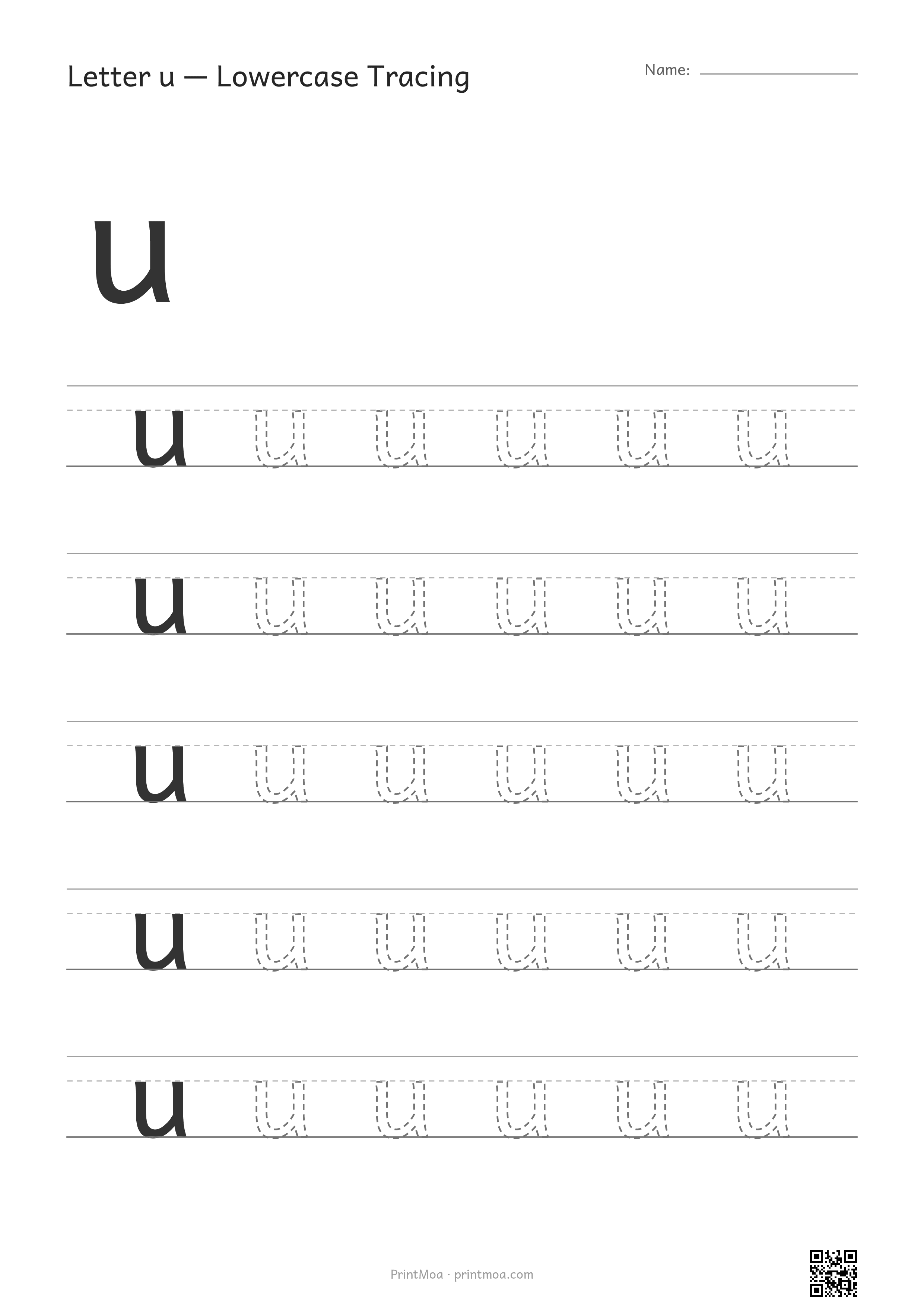 Letter u Lowercase Tracing Worksheet