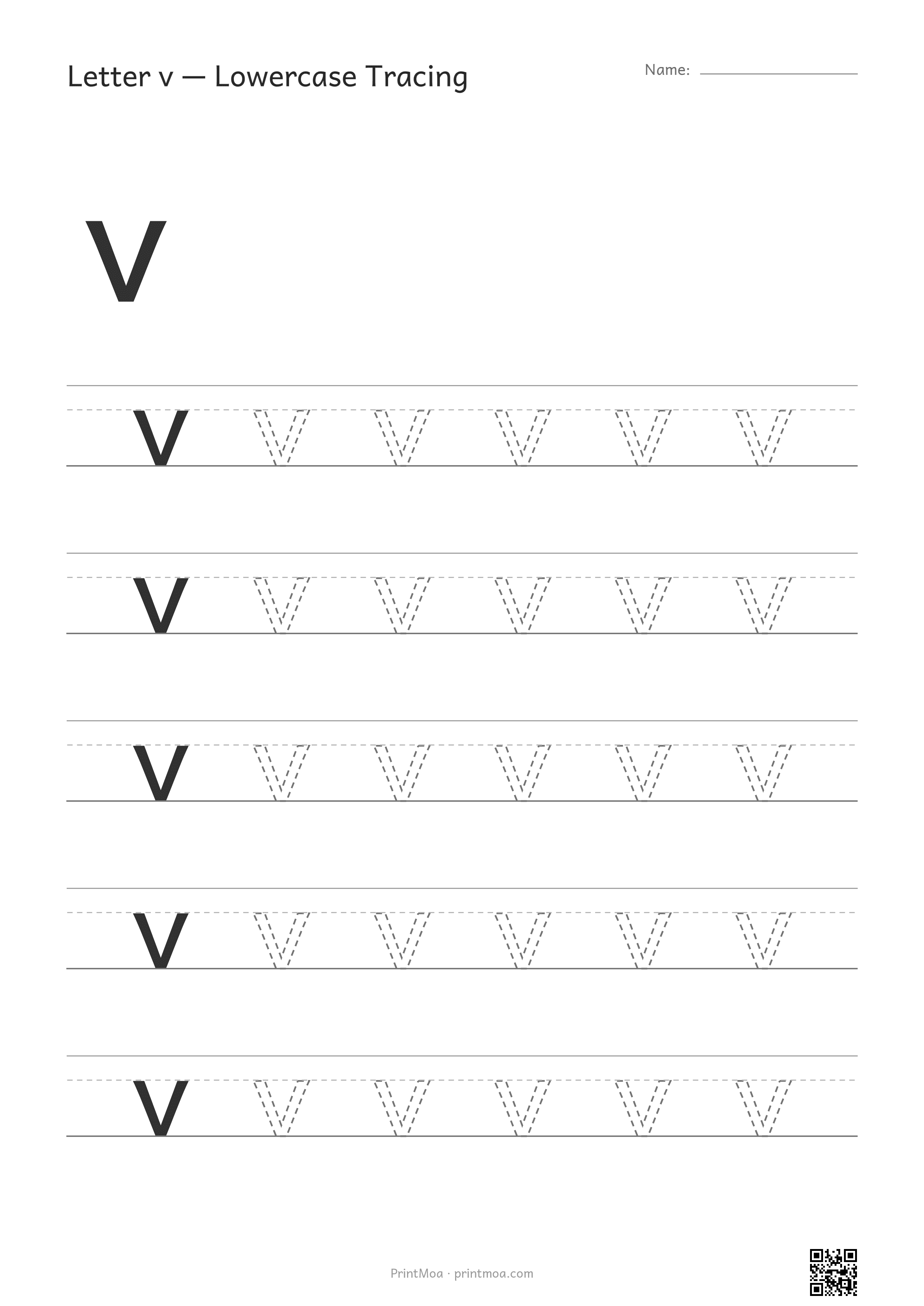 Letter v Lowercase Tracing Worksheet