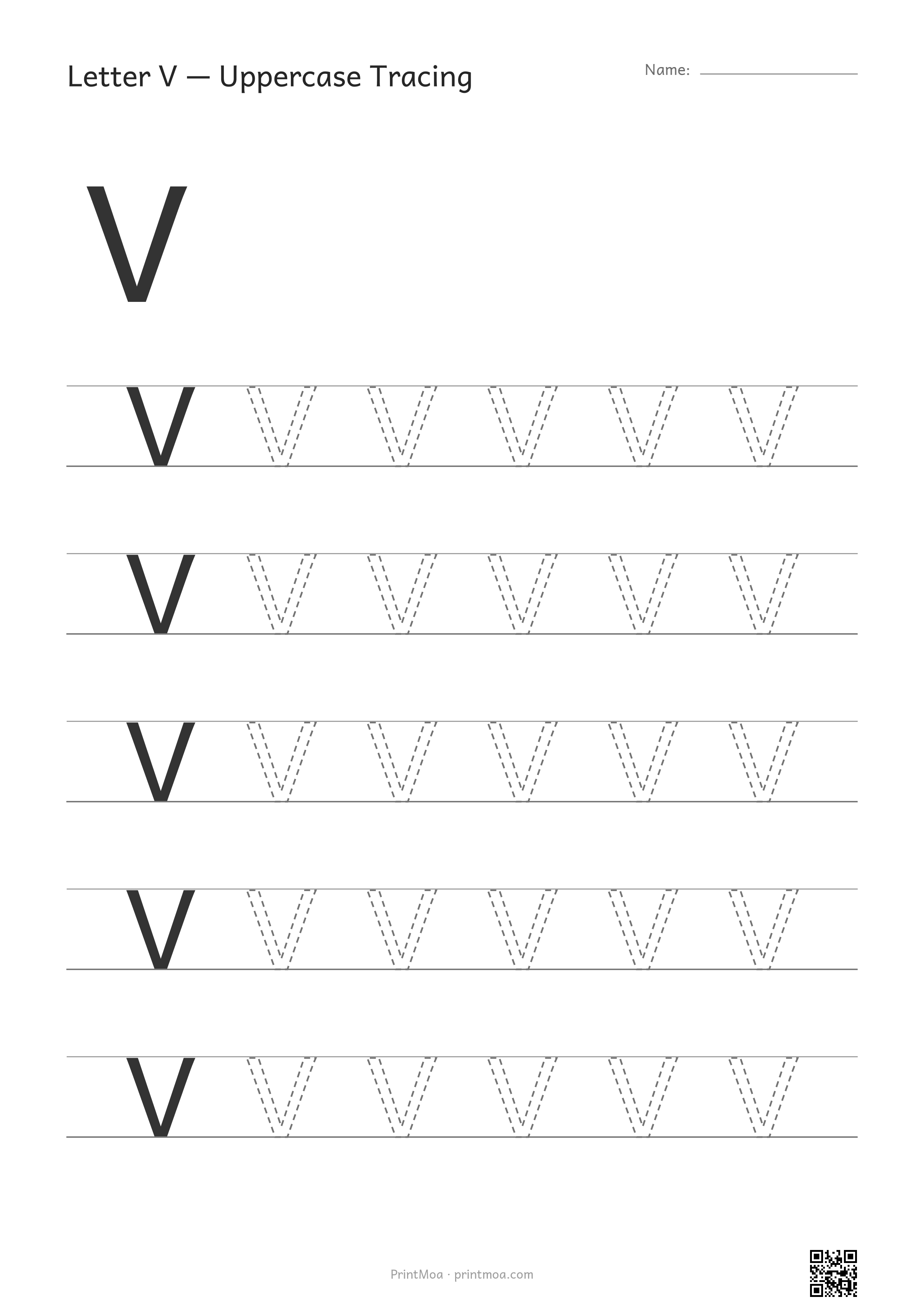 Letter V Uppercase Tracing Worksheet