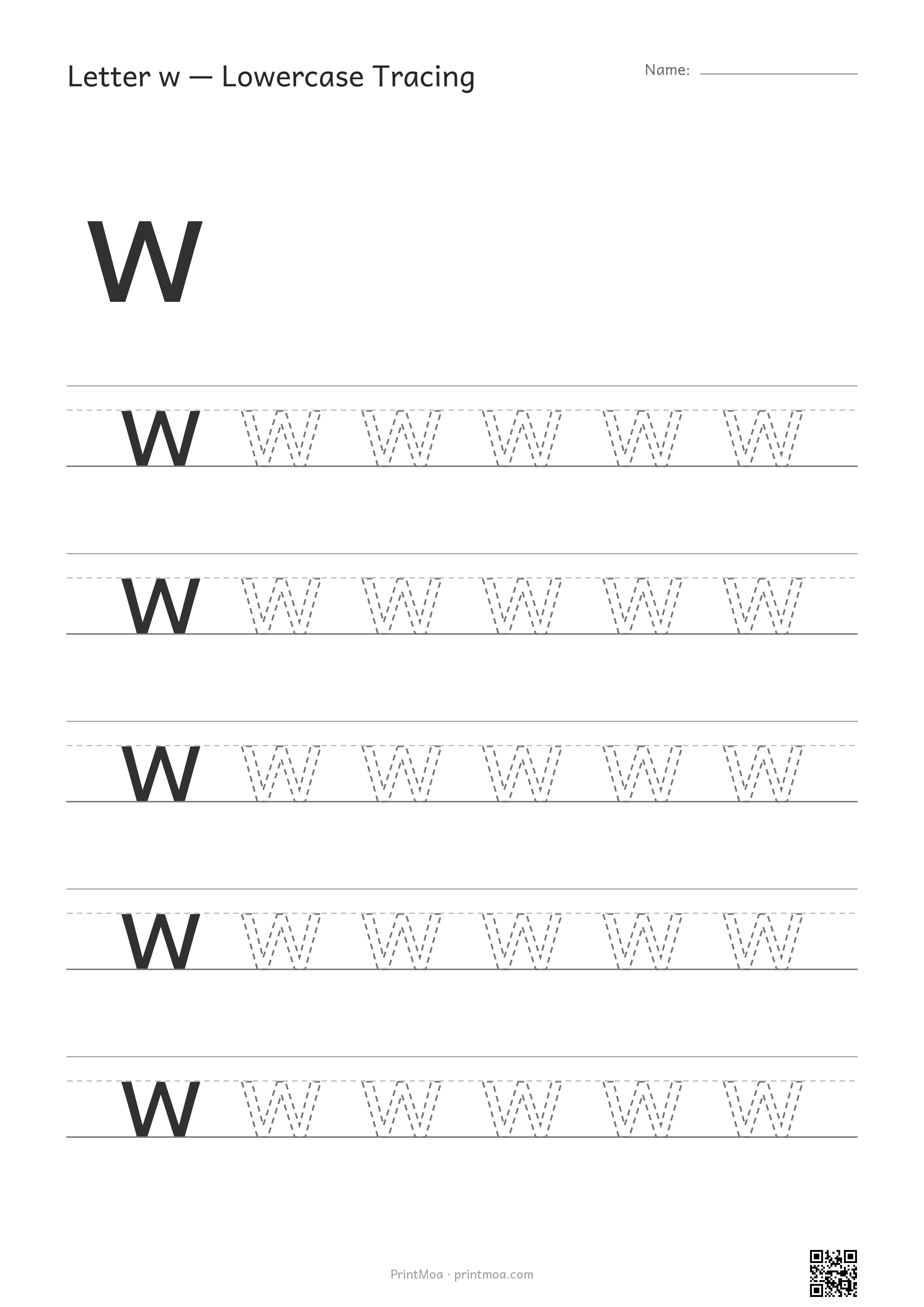 Letter w Lowercase Tracing Worksheet