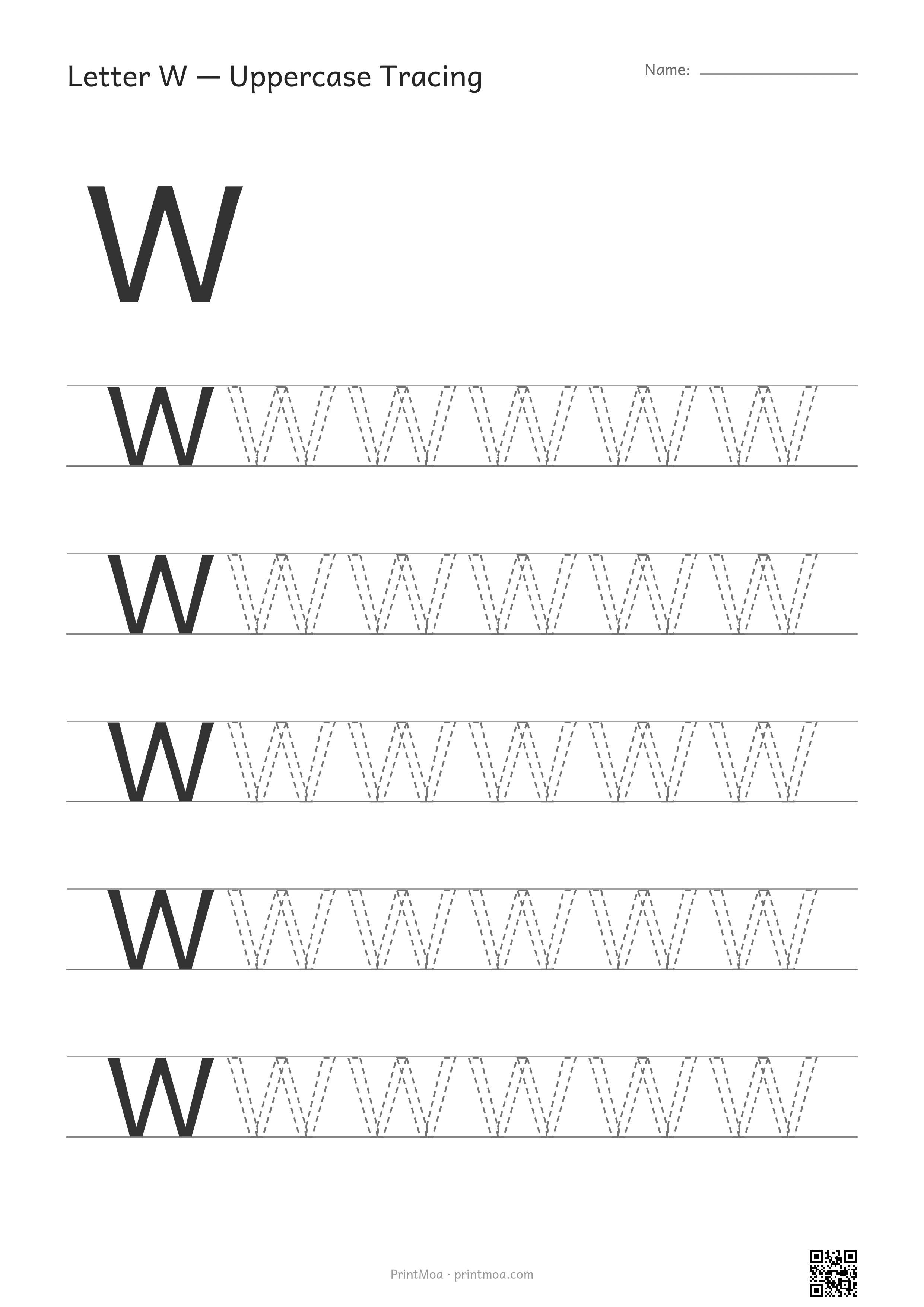Letter W Uppercase Tracing Worksheet