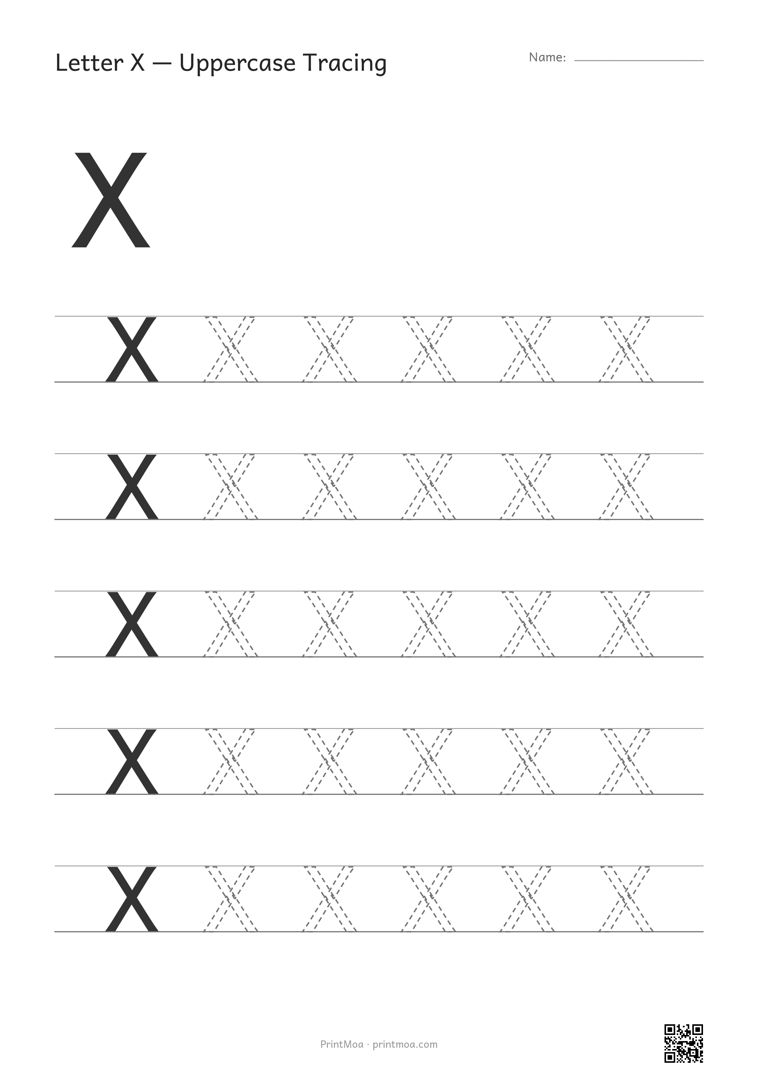 Letter X Uppercase Tracing Worksheet