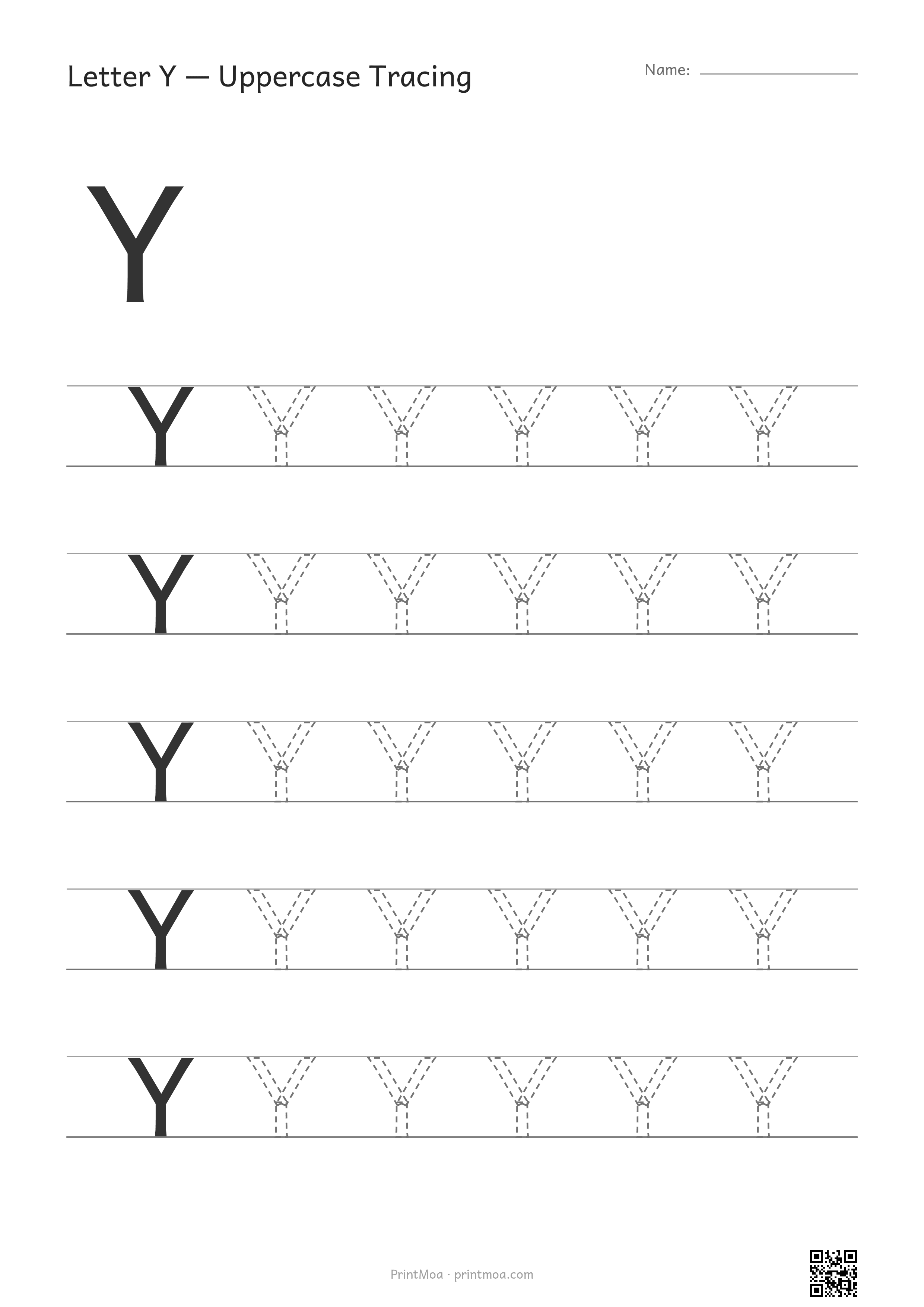 Letter Y Uppercase Tracing Worksheet