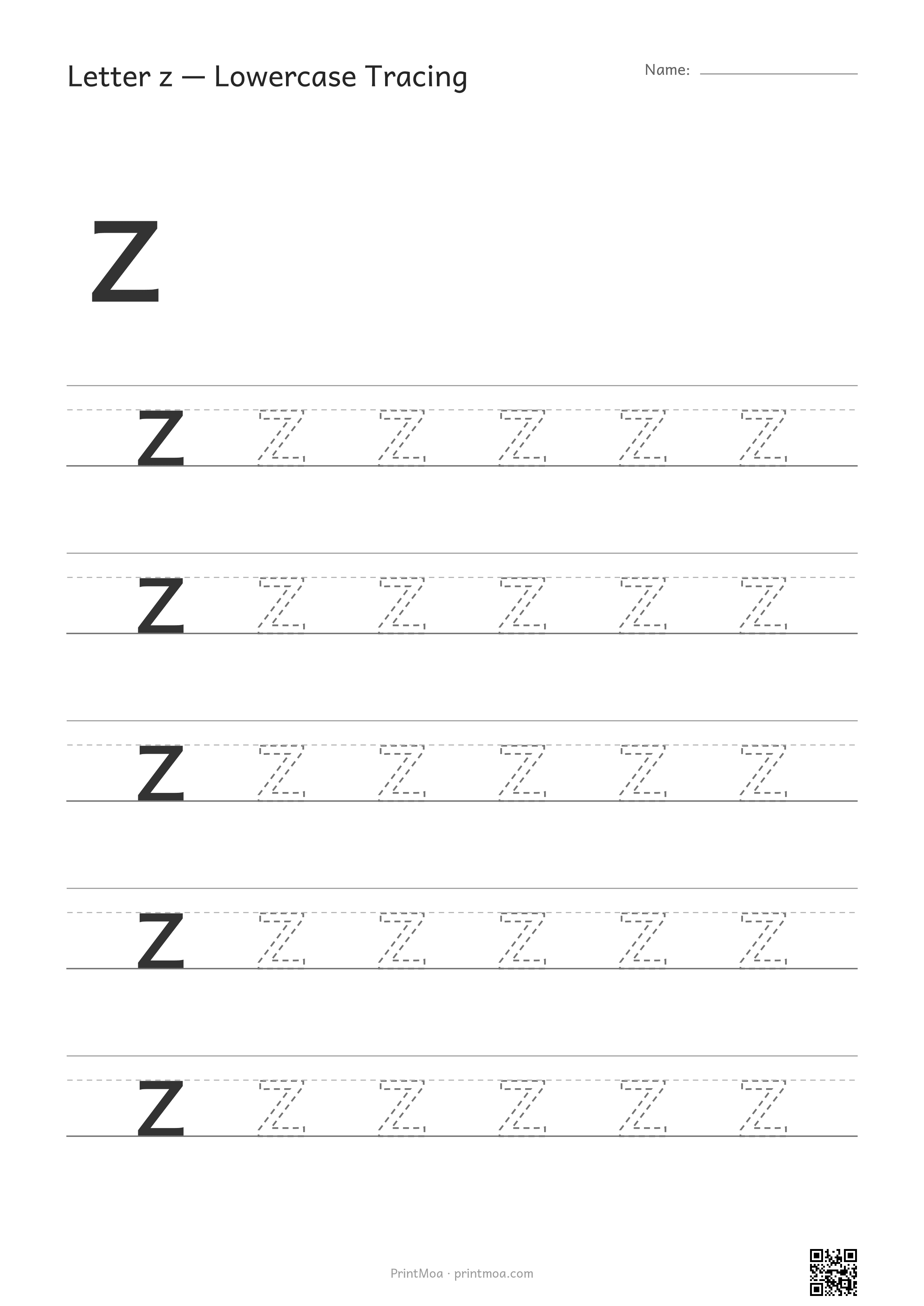Letter z Lowercase Tracing Worksheet